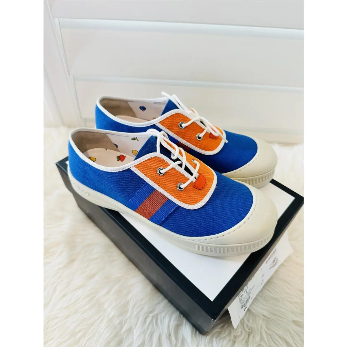 Gucci Kids Size 36 Sneakers Shoes Blue Orange Web Women Size 6 GG