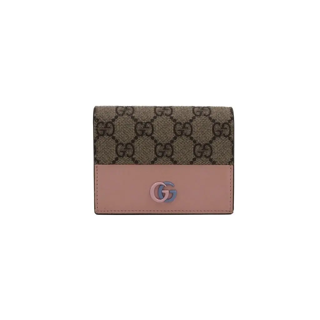 Gucci GG Marmont Slim Wallet Beige Monogram Canvas Pink Blue Leather Snap