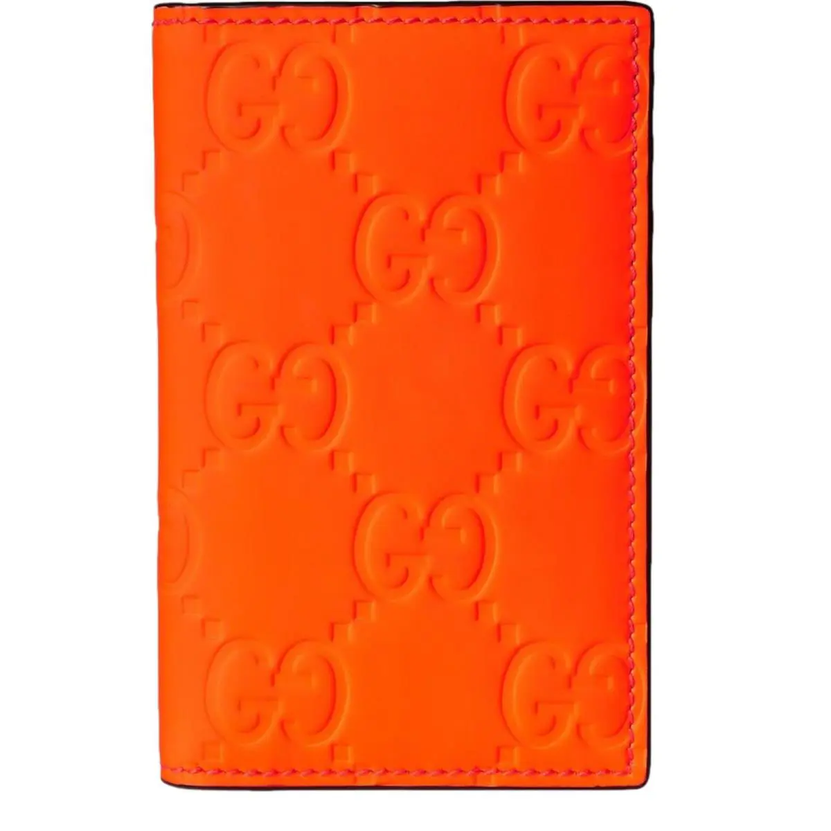 Gucci GG Neon Orange Leather Folding Card Holder Wallet Rubber Effect