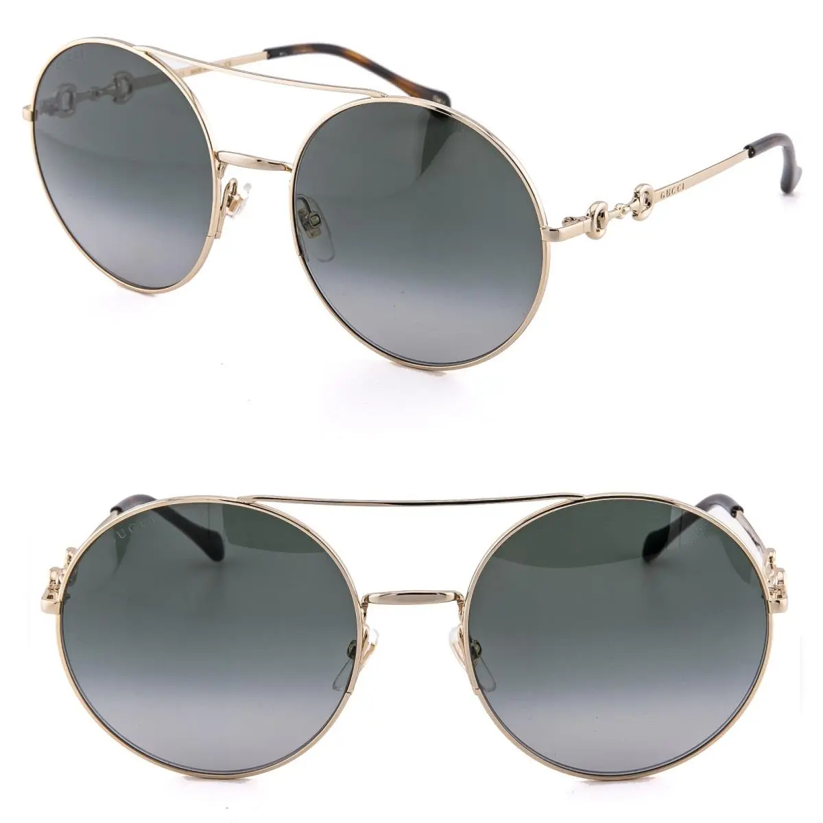 Gucci Gg0878 Horsebit 0878 Gold Gray Round Unisex 001 Retro Fashion Sunglasses