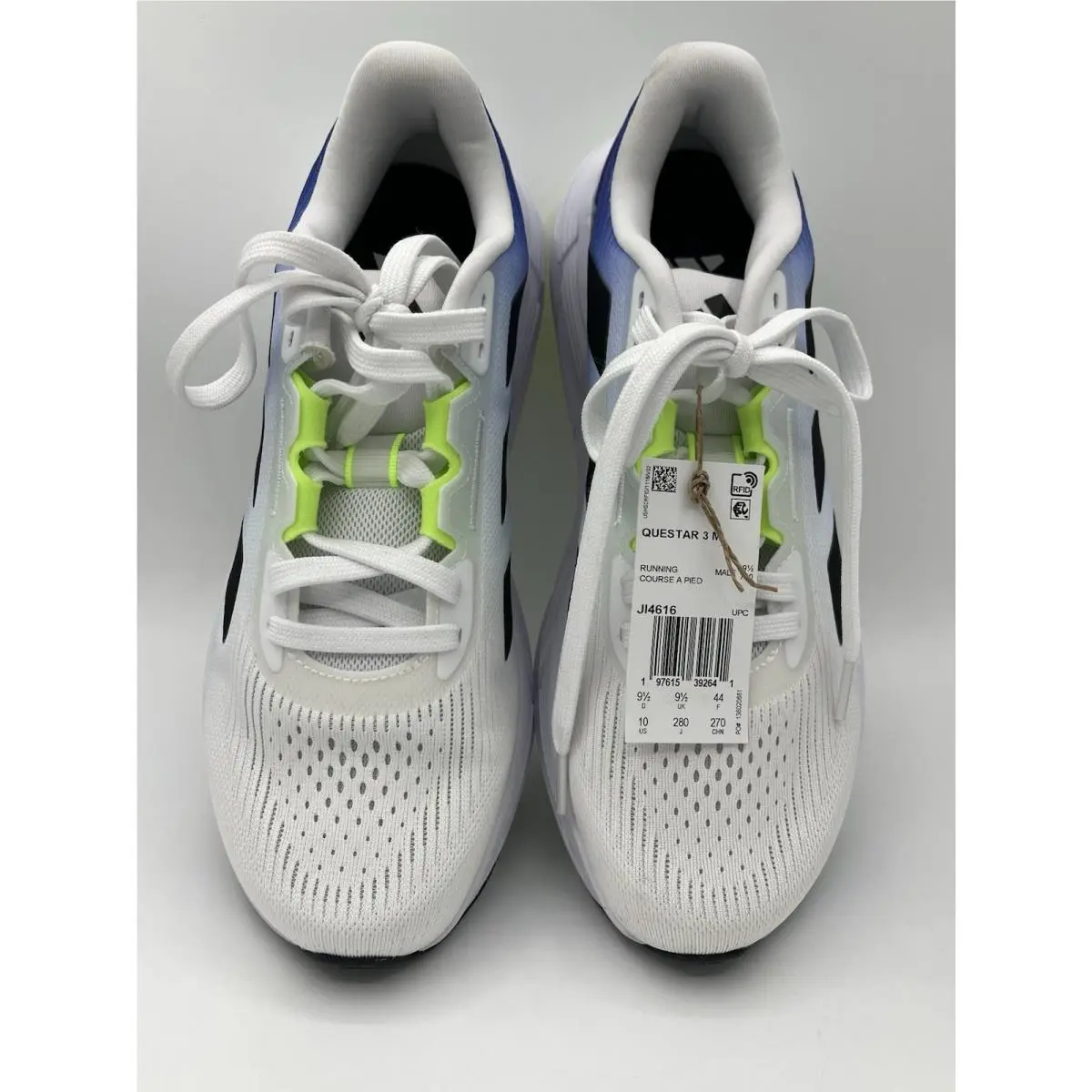 Adidas Mens Questar 3 M Running Shoes JI4616 White Blue Yellow Men`s Size 10