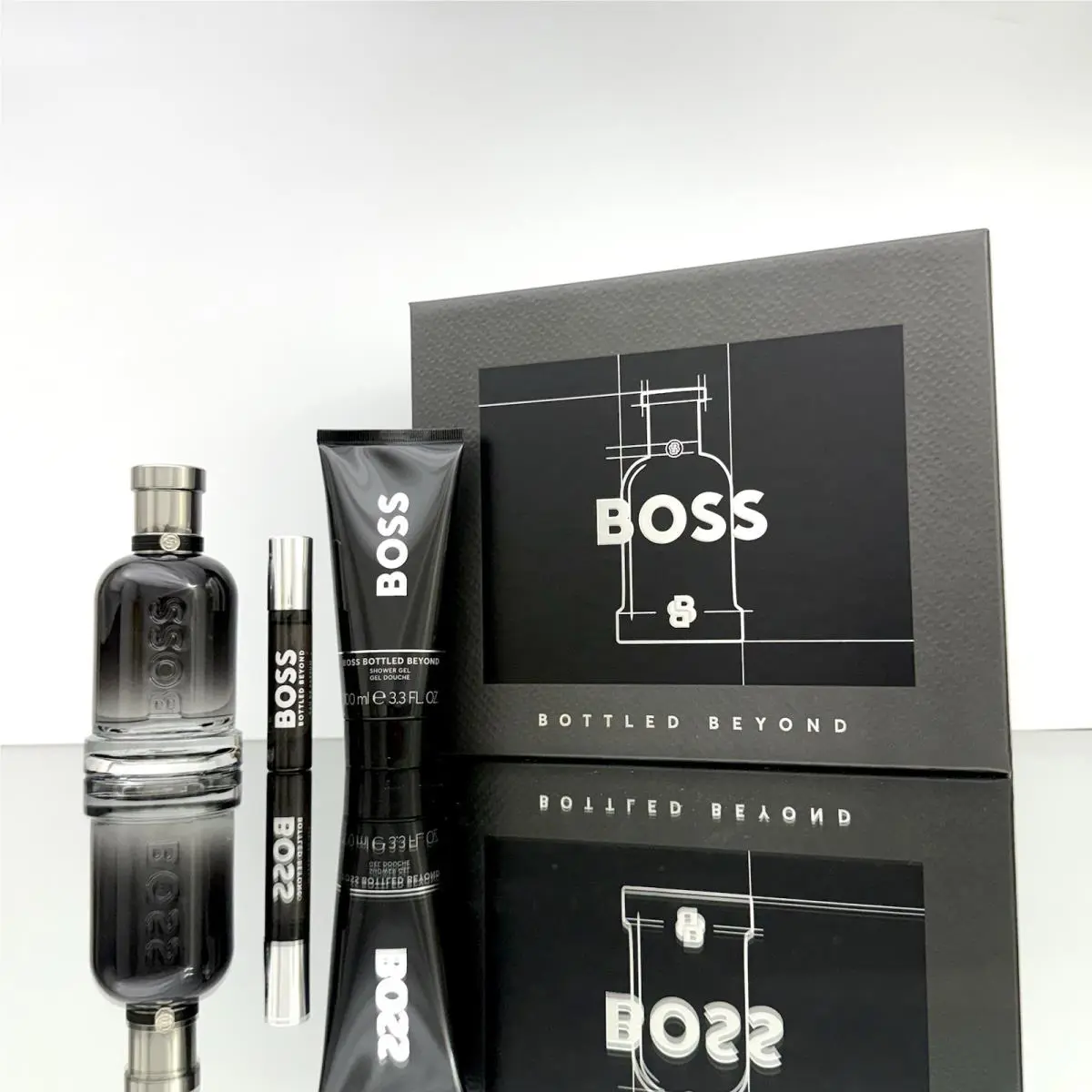 Hugo Boss Boss Bottled Beyond 3pc Set 3.3oz Edp Spr + 3.3oz S/gel + 10ml Travel