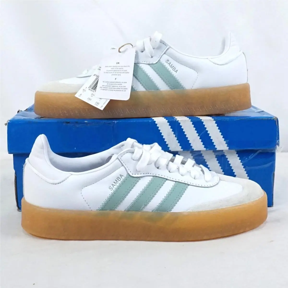 Adidas Sambae Leather Nubuck Sneaker In Light Blue/white Women`s US 8 JP5609