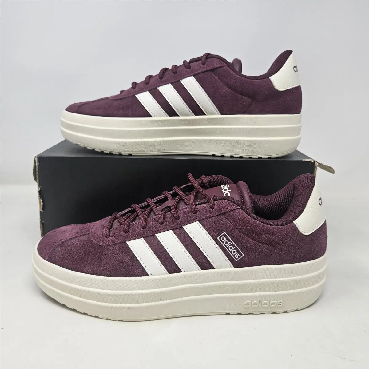 VL Court Bold Maroon Comfy Casual Platform Shoes / IH0366 / Women`s 8.5 by Adidas