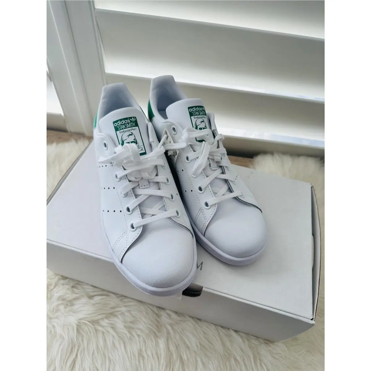 Adidas Originals Stan Smith Shoes White Green Mens Size 5 Womens Size 7