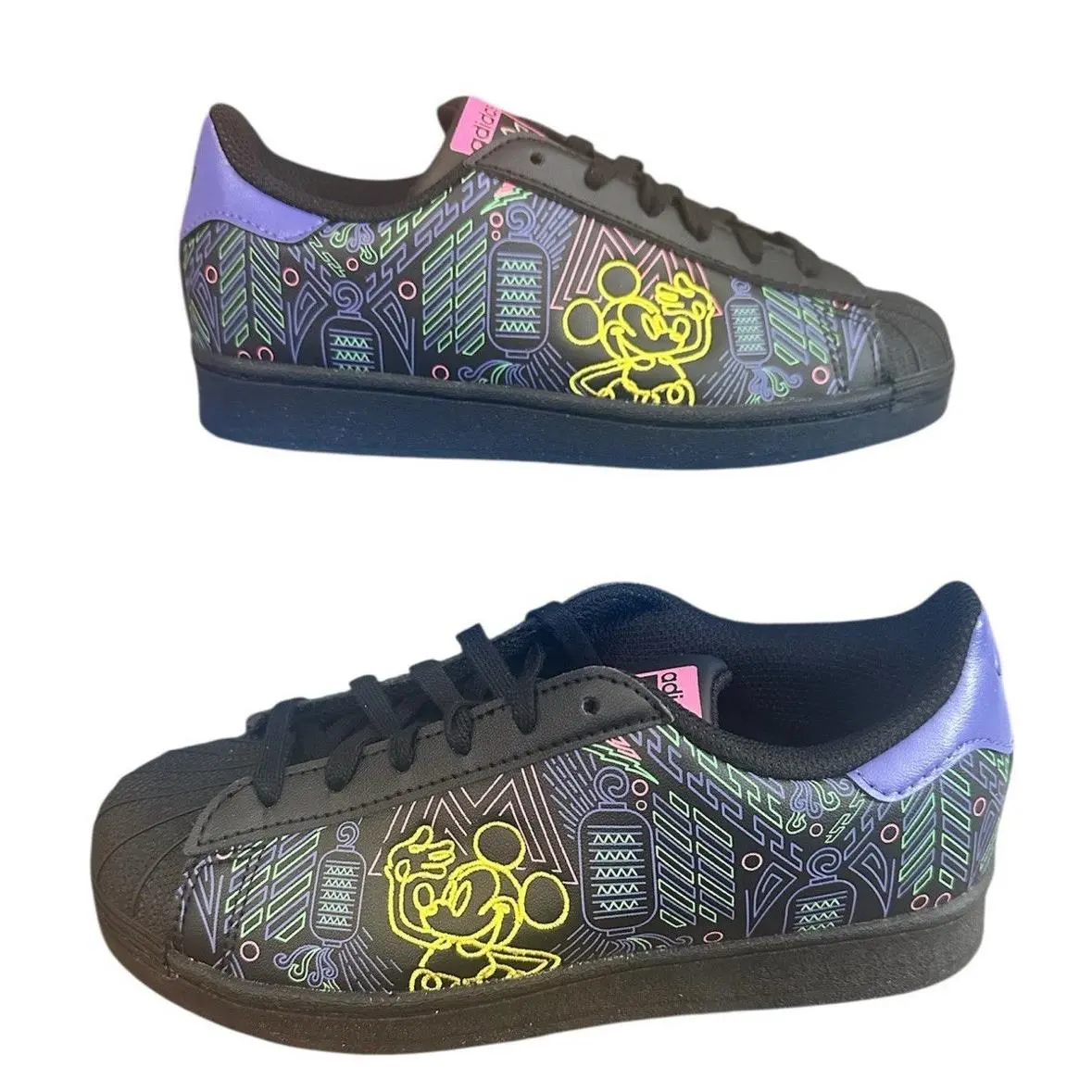 Adidas Originals x Disney Mickey Superstar Black Neon Accents Kids 2.5 Box