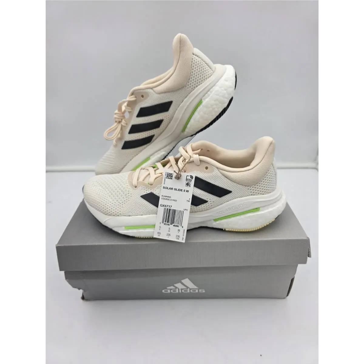 Adidas Solar Glide 5 Running Ecru Tint Solar Green Women`s 6.5 GX6717