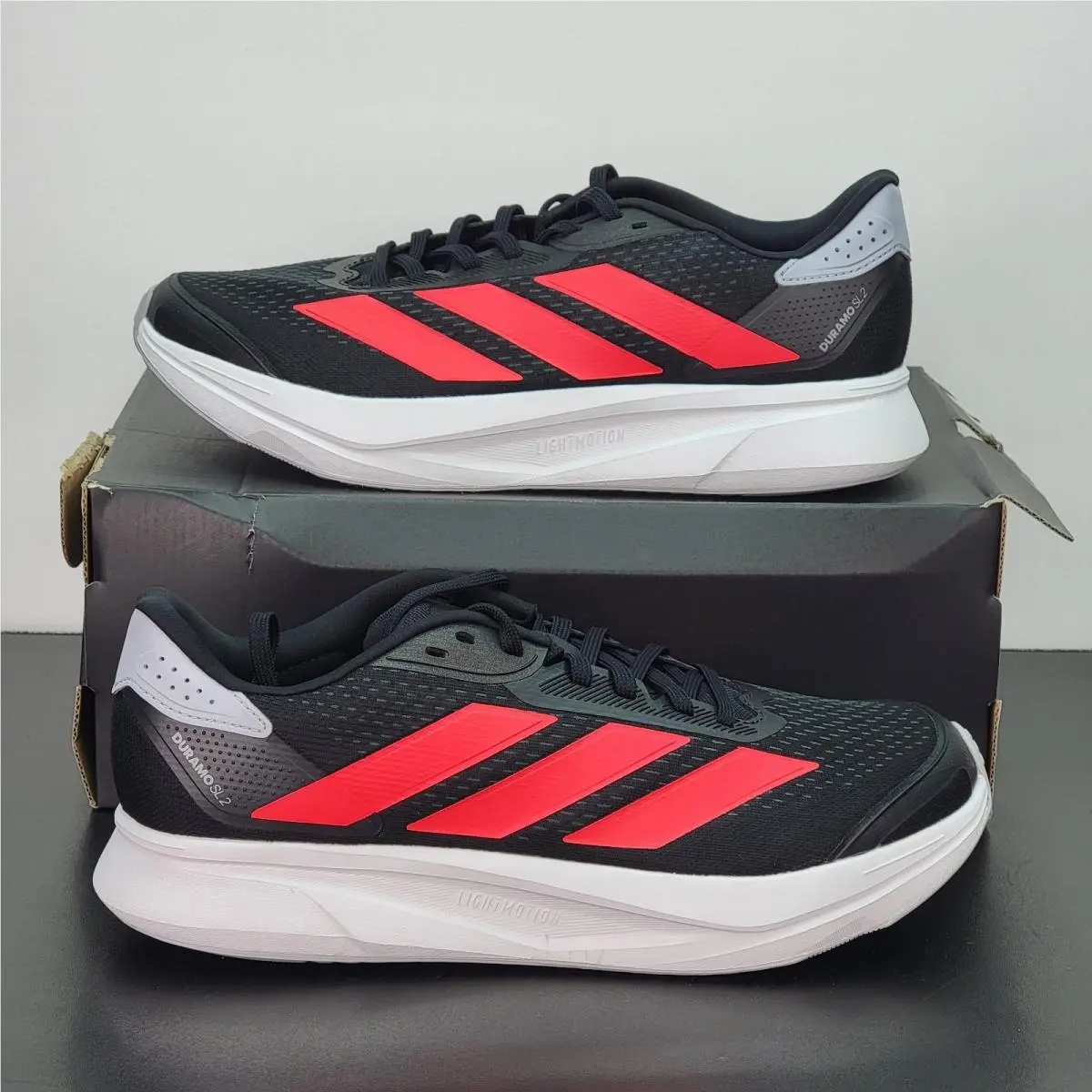 Adidas Duramo SL Men`s Size 9.5 Running Shoes Black Red Athletic Sneakers