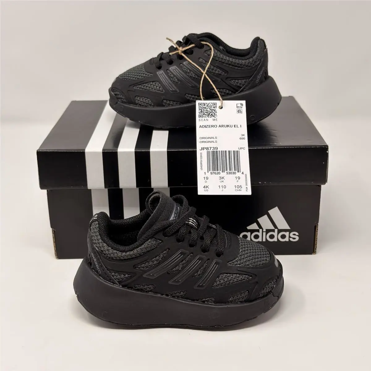 Adidas Size 4C Adizero Aruku EL I Infant Toddler Black Sneakers