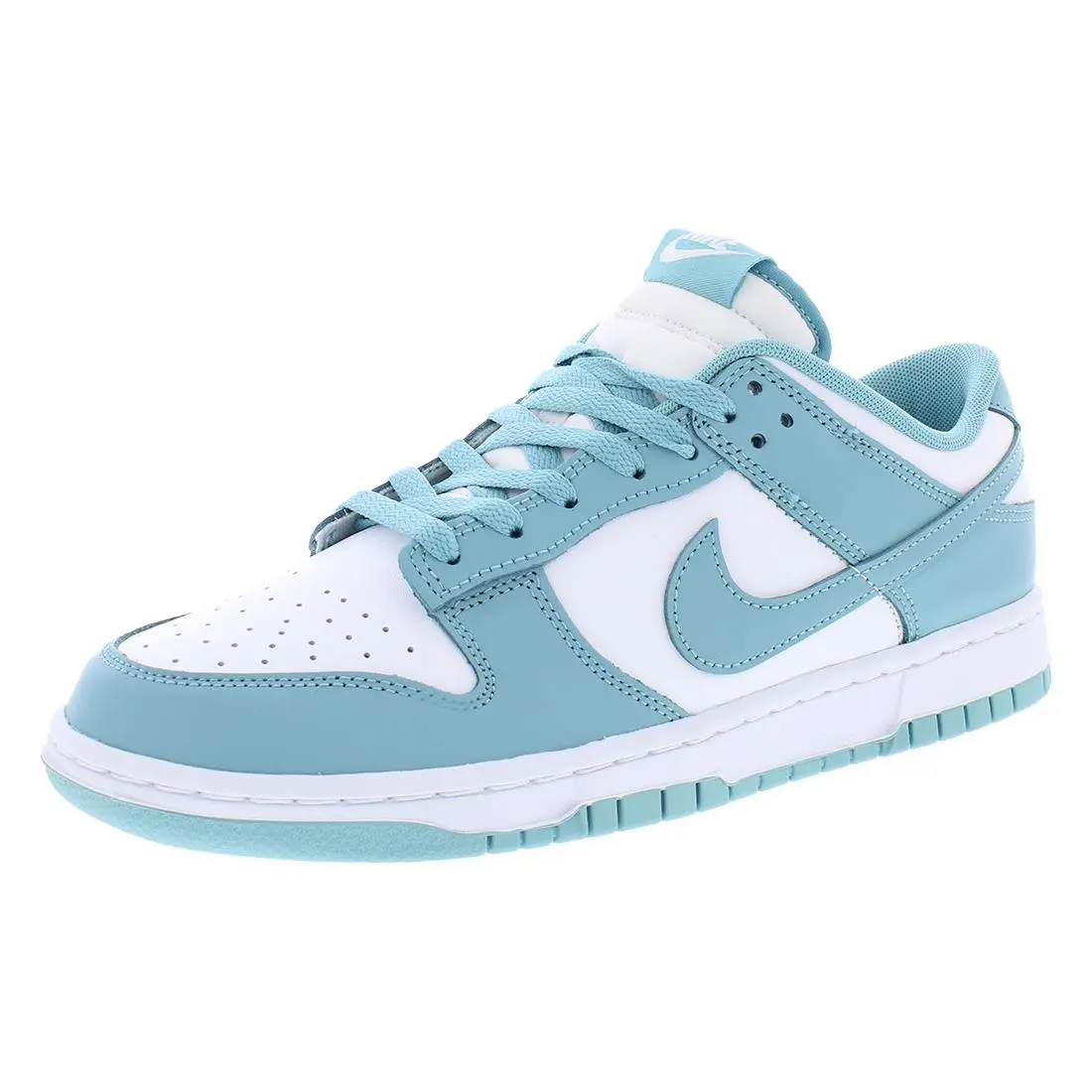 Nike Dunk Low Retro Leather Mens Shoes - White/Denim Turquoise, Main: Blue