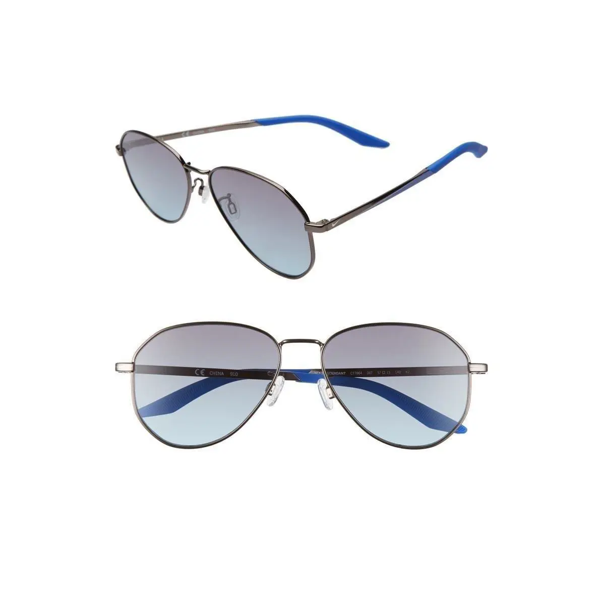 Nike Women Ascendant 57mm Tinted Aviator Sunglasses Gun/ Racer Blu