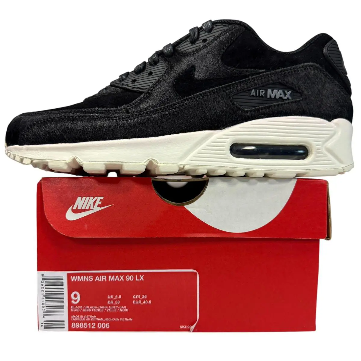 Women`s Nike Air Max 90 LX - Size 9 - 898512-006 Pony Hair LX Horse White - Black