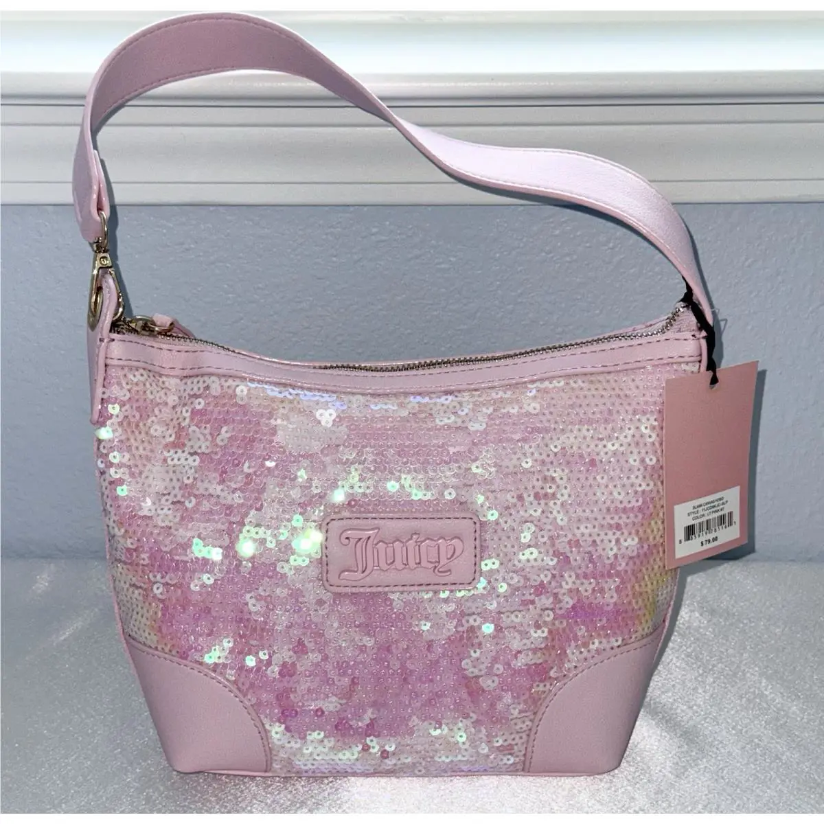 W/tag Juicy Couture Blank Canvas Hobo Purse Light Sparkle Pink