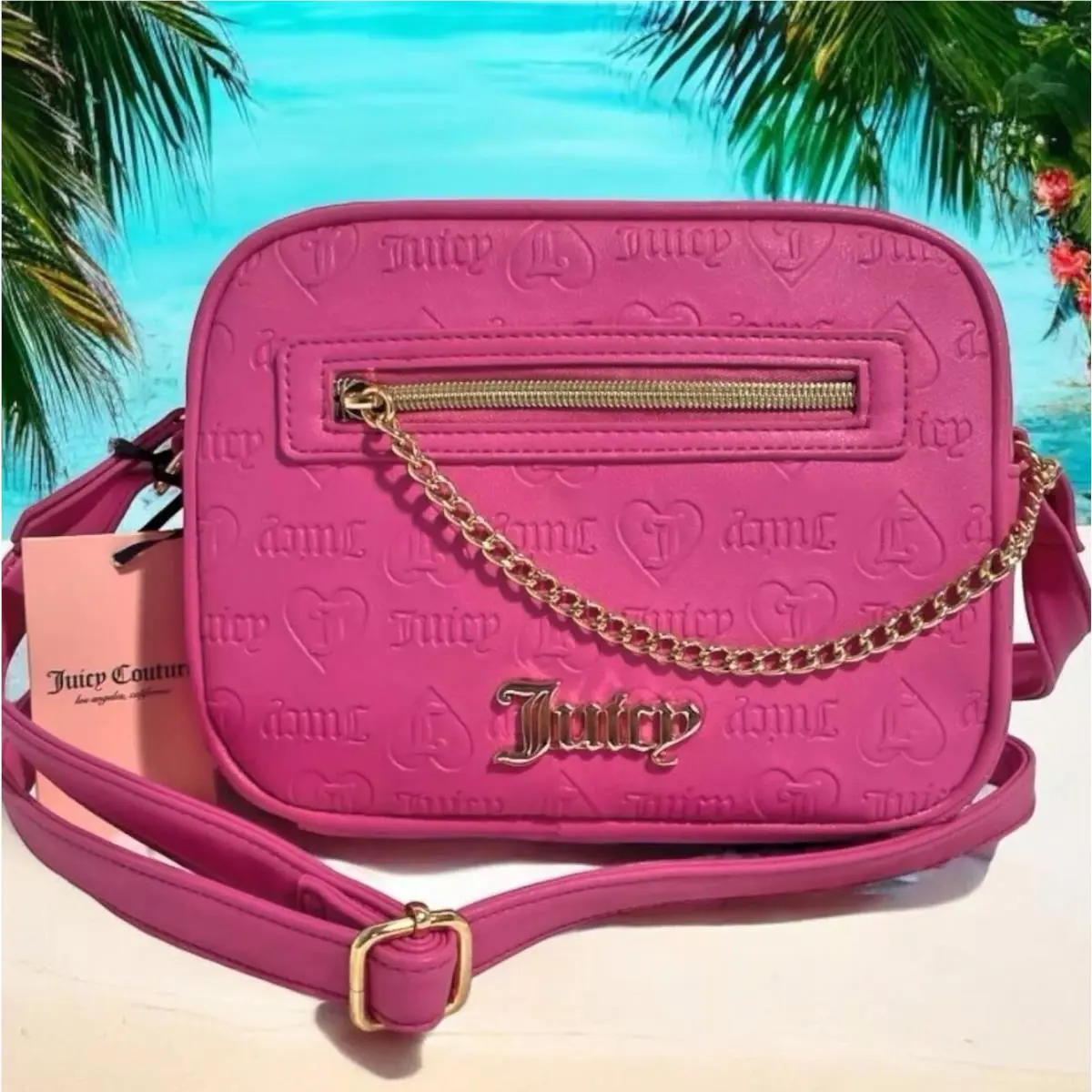 Juicy Couture Embossed Pink Purse – Crossbody Camera Handbag Fashion Bag