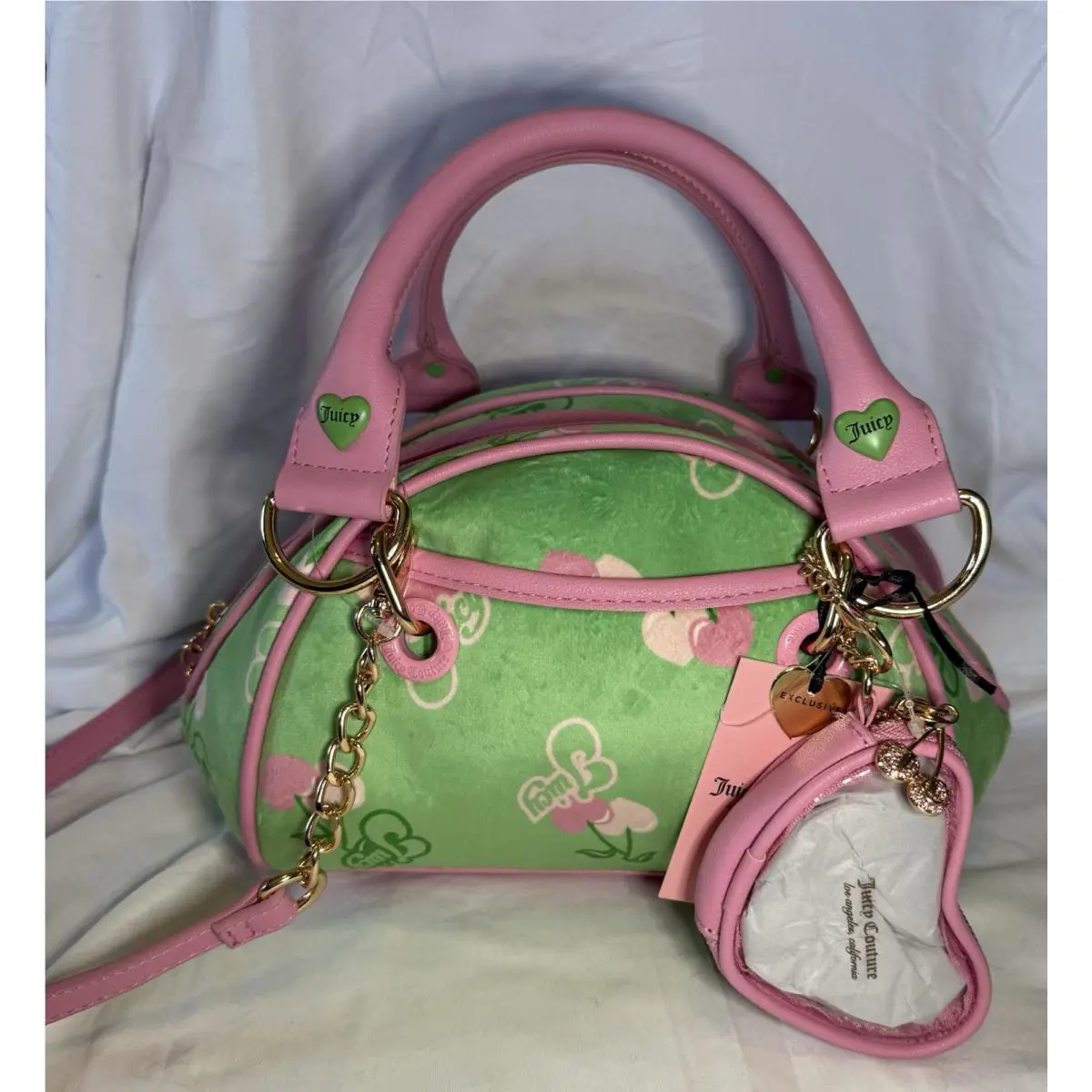 Juicy Couture Retro Juicy Cherry Satchel Green/pink Handbag Purse