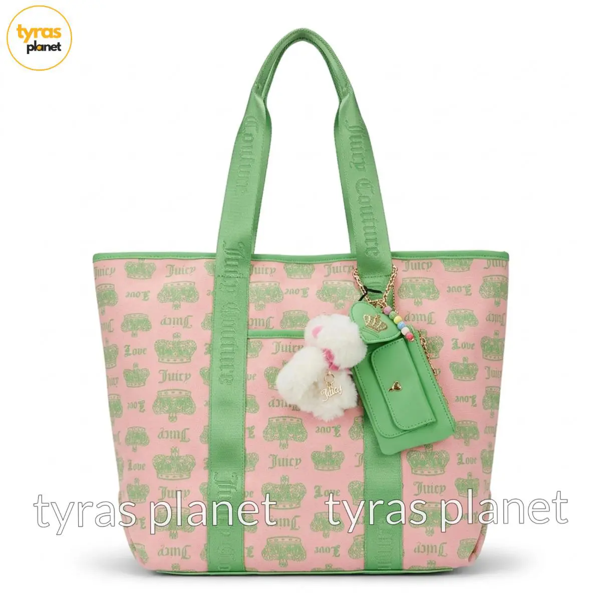 Juicy Couture Juicy Festival Tote Bag Pink Green Retro Crown Logo