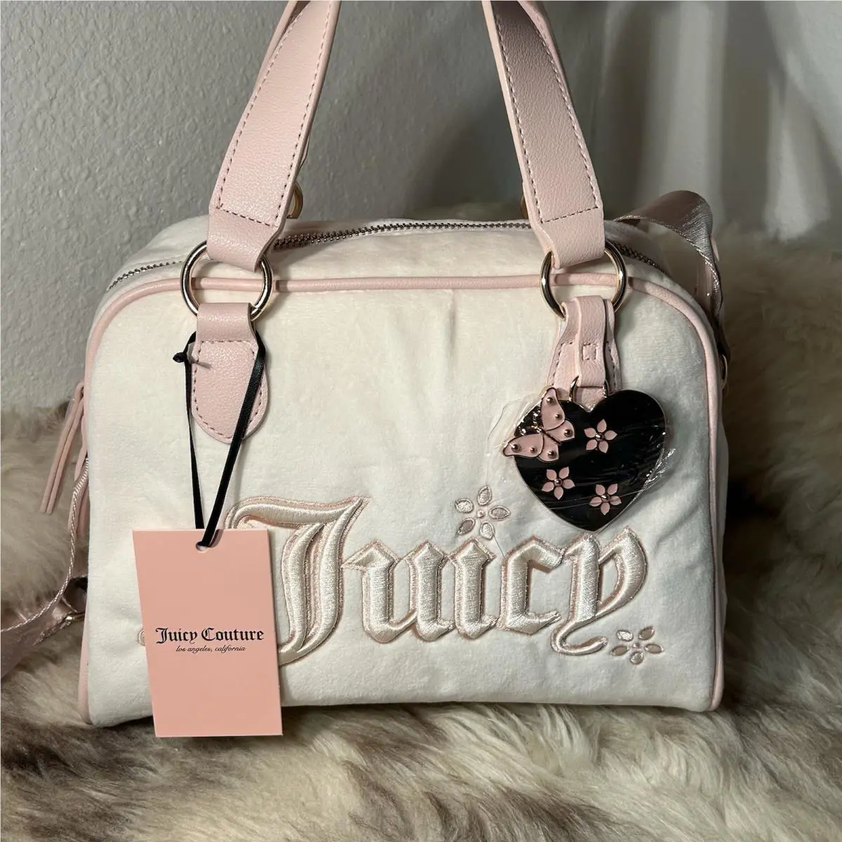 Juicy Couture In The Sky Bowler Bag Satchel Crossbody - Soft White Velour