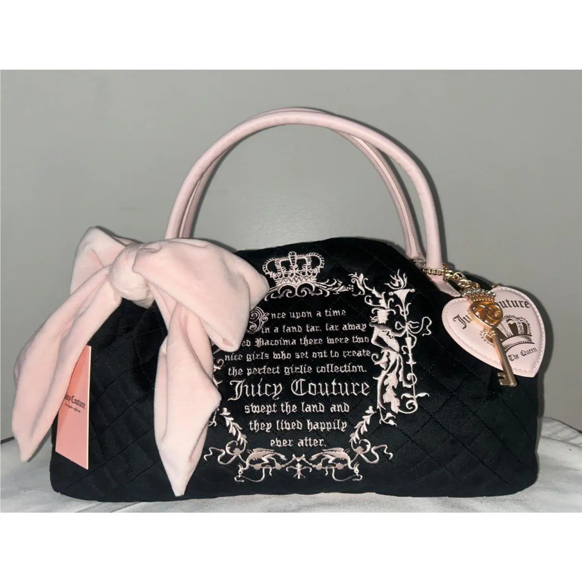 Juicy Couture Velour Juicy Tale Bowler Bag in Black/light Pink