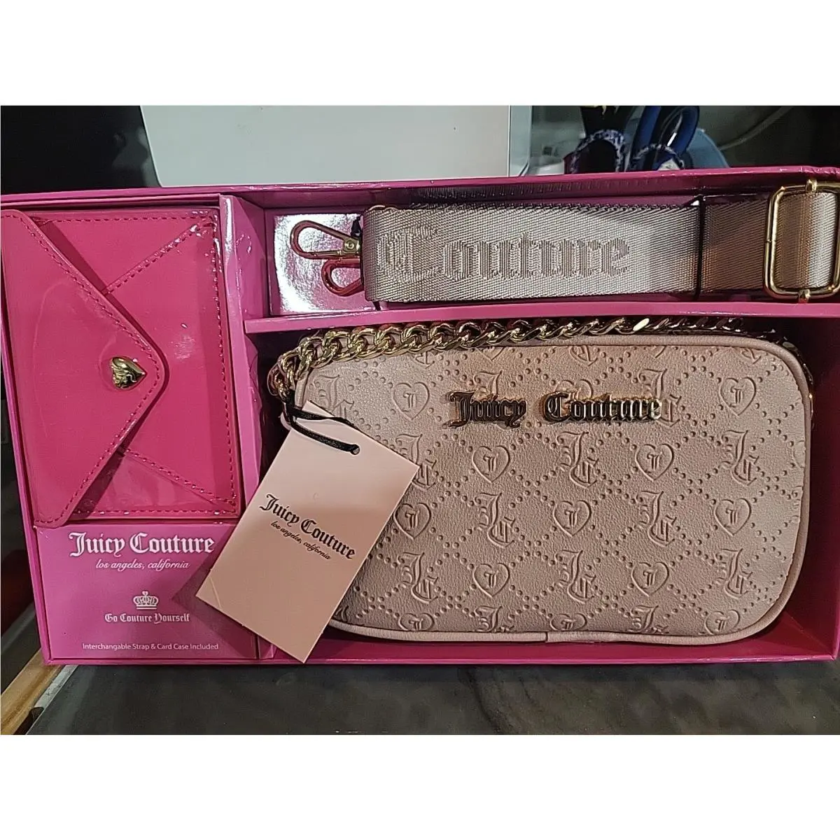Juicy Couture Gift Set Pink Dusty Blush Slim Camera Bag Envelope Card Case