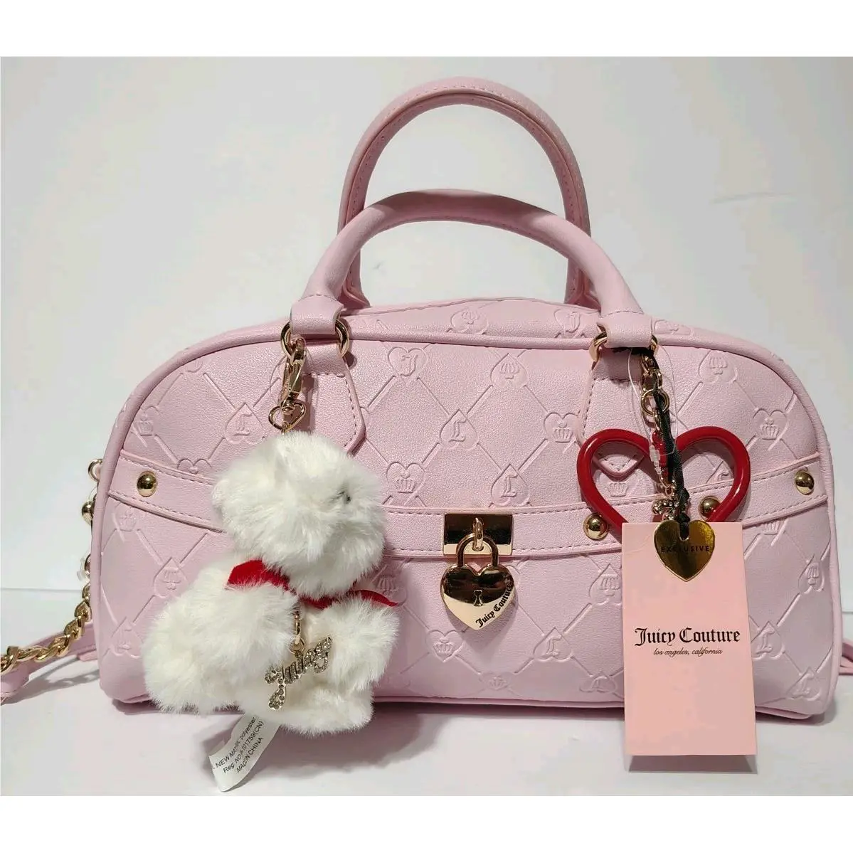 Juicy Couture Holiday In Juicy Dome Satchel Crystal Bag Charms Pink Purse