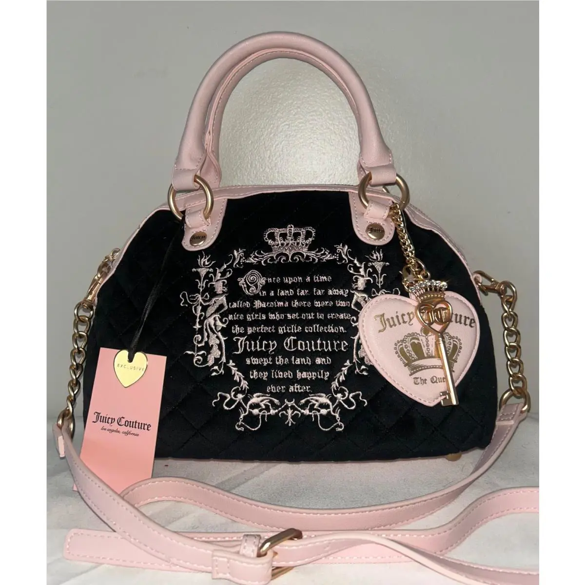 Juicy Couture Velour Juicy Tale Crossbody Bag in Black/light Pink