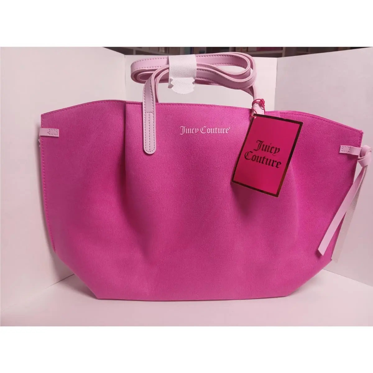 Hot Pink Suede  Tote Bag with Pale Pink Trim and Tassels by Juicy Couture