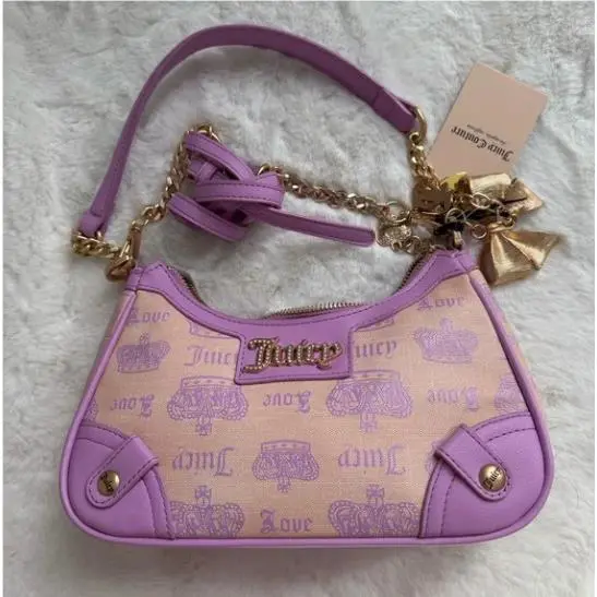 Juicy Couture Lavender Cream Logo Shoulder Bag with Gold Hardware
