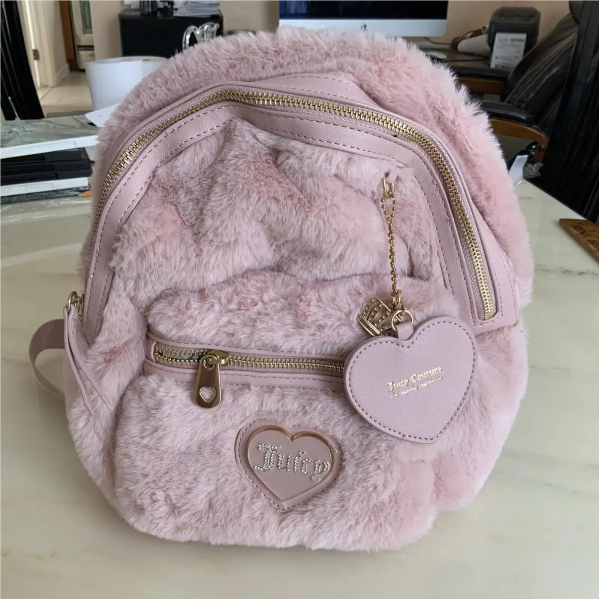 Juicy Couture Warm Up Fur Backpack in Pink Furry Fuzzy Soft
