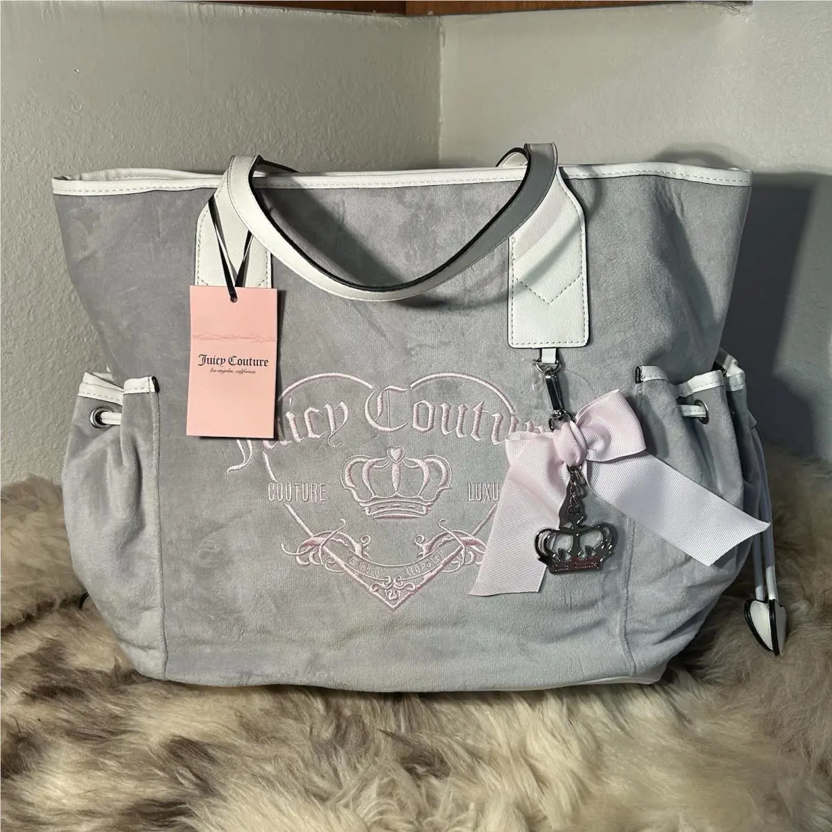 Juicy Couture Girlie Royalty Tote - Dove Grey Velour