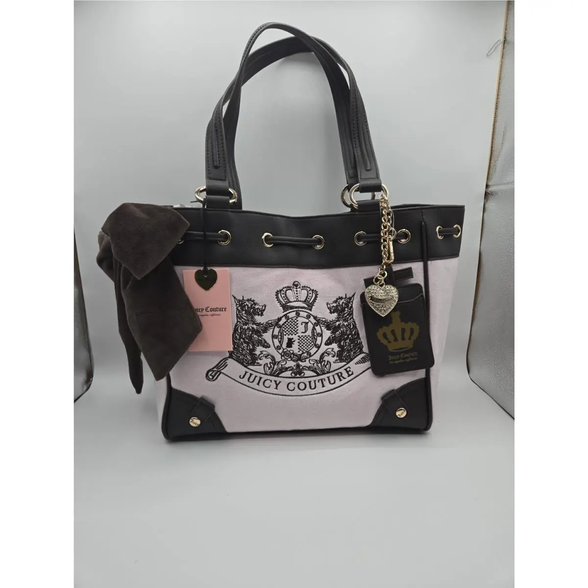 Juicy Couture Classic Scottie Dogs Tote / Shoulder Bag Chiffon Pink Velour