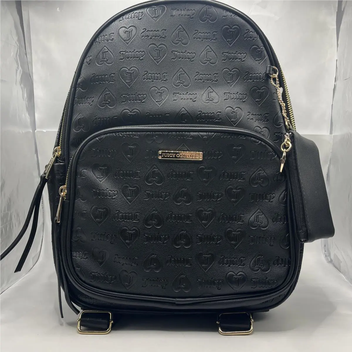 Juicy Couture Black Logo Word Play Large Travel Backpack Leather Licorice