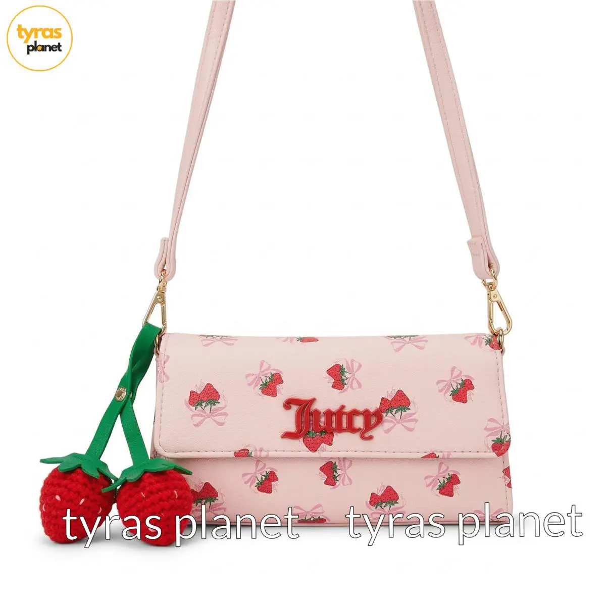 Juicy Couture Sweet Strawberry Powder Blush Multi Bow Crossbody Bag Pink
