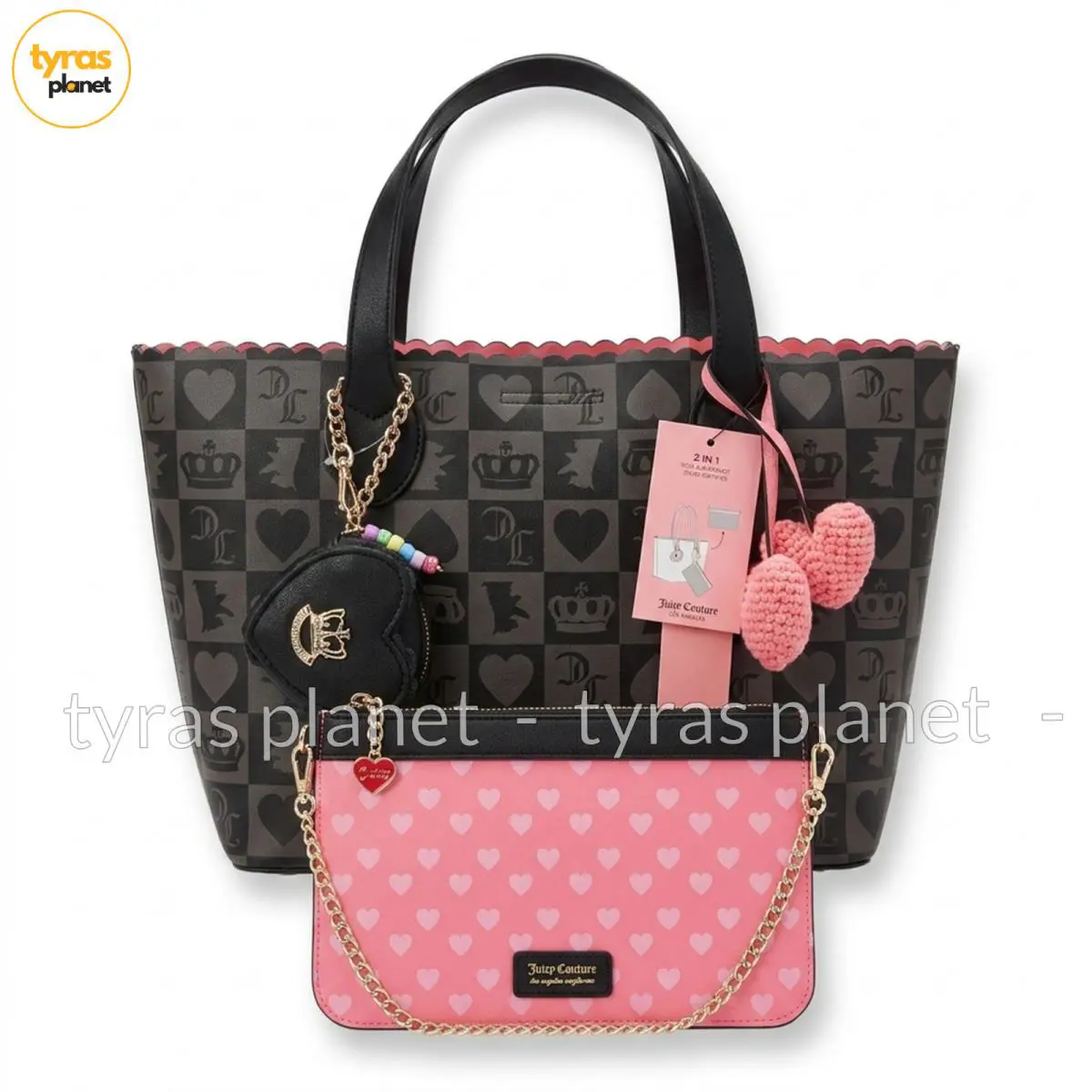 Juicy Couture Sweet Break Time Tote 2-in-1 Liquorice Wrislet Coin Purse Black