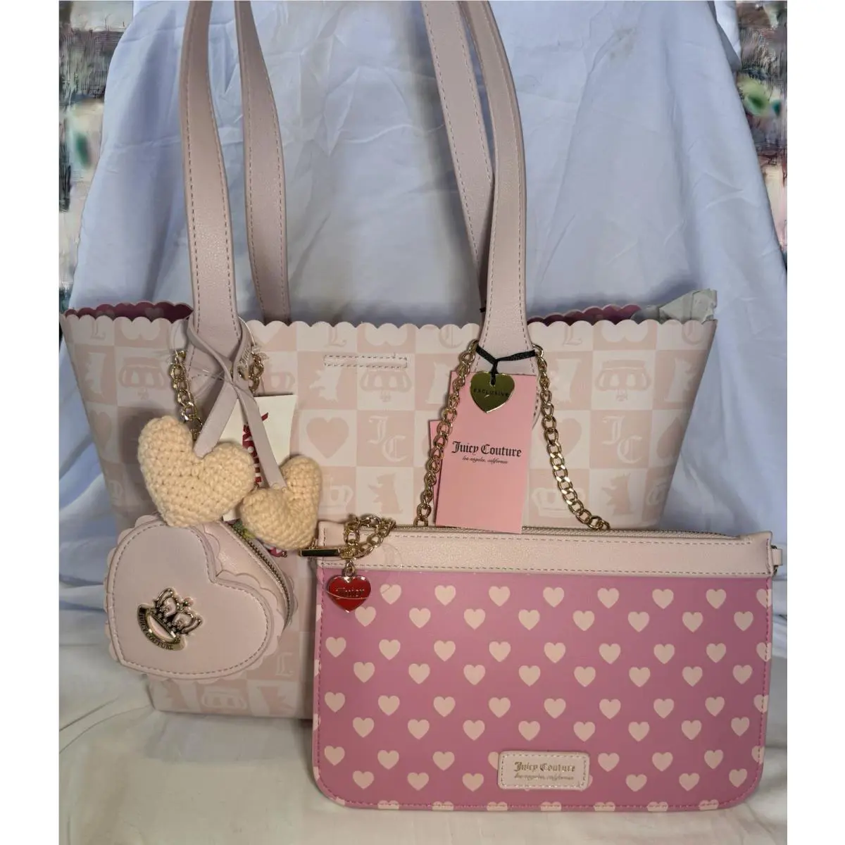 Juicy Couture Sweet Break Time Tote W/wristlet Powder Blush Pink Handbag