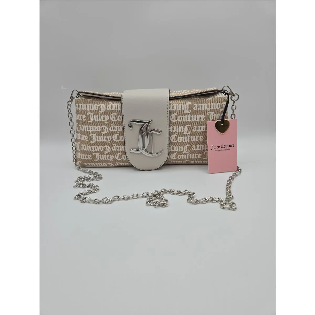 Juicy Couture Womens Fold Top Overstated Clutch Crossbody Bag Sand Oyster