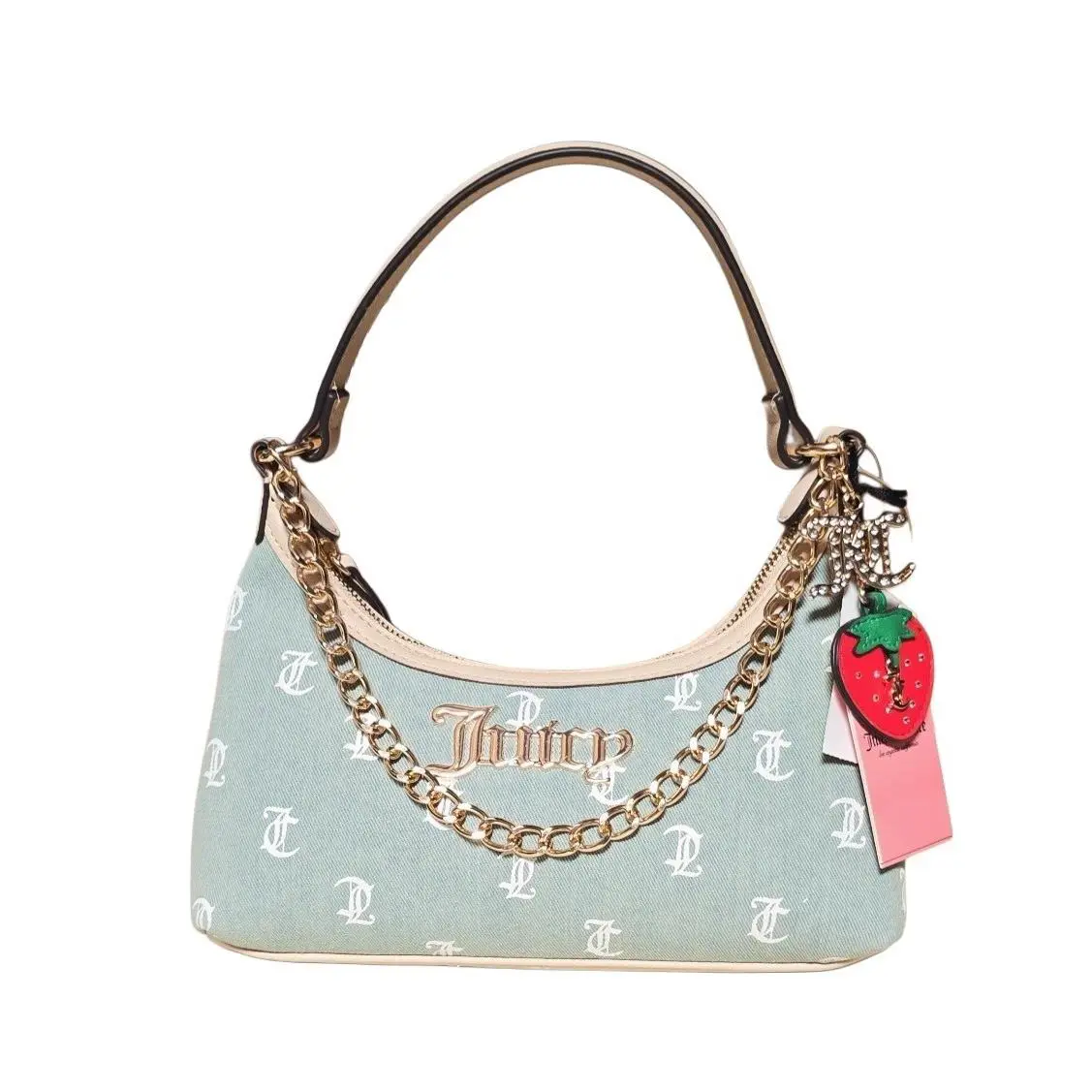 Juicy Couture Denim Days Hobo LT Washed Shoulder Bag - Handle/Strap: Cream, Hardware: Gold, Exterior: Blue