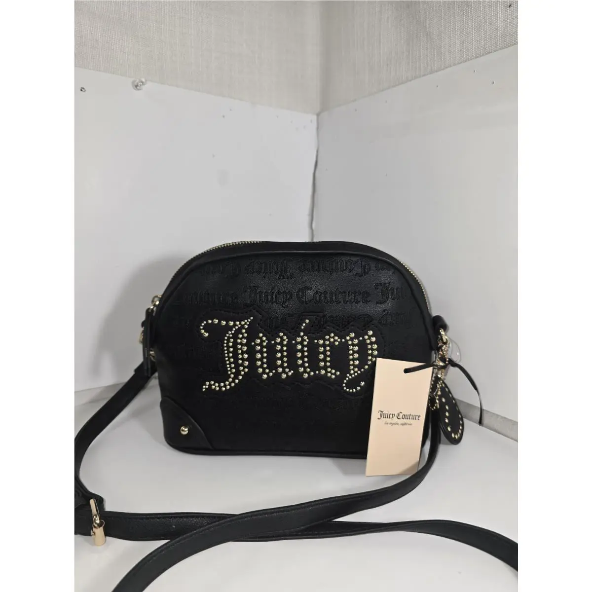 Juicy Couture Glitter Logo Crossbody Embroidery Shoulder CC Mini Bag Black