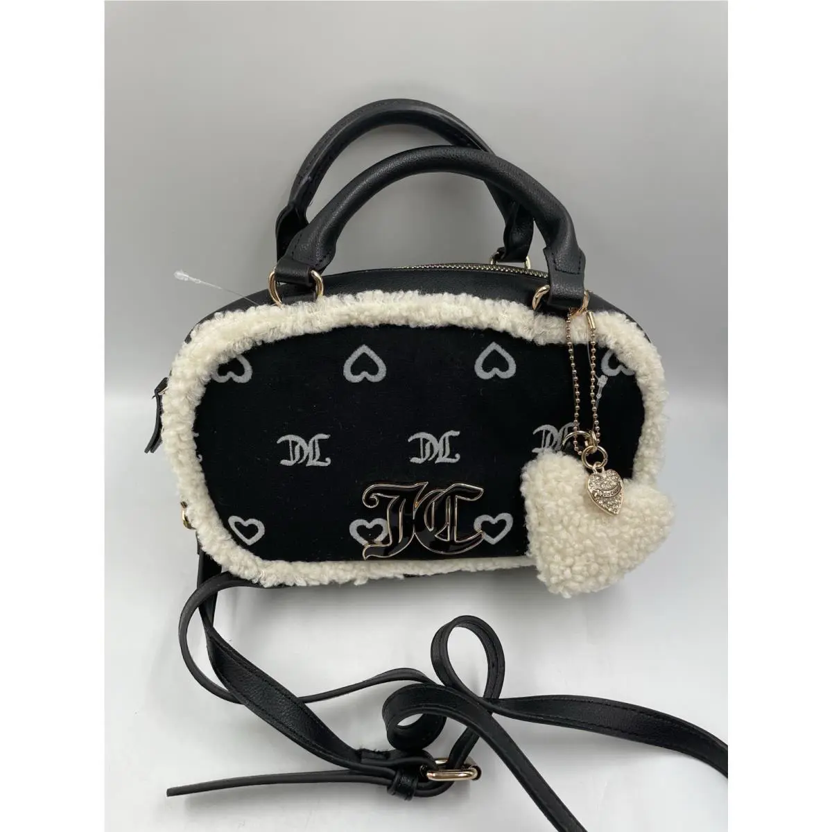 Juicy Couture Snuggle Box Satchel Crossbody Black Velvet Liquorice Purse