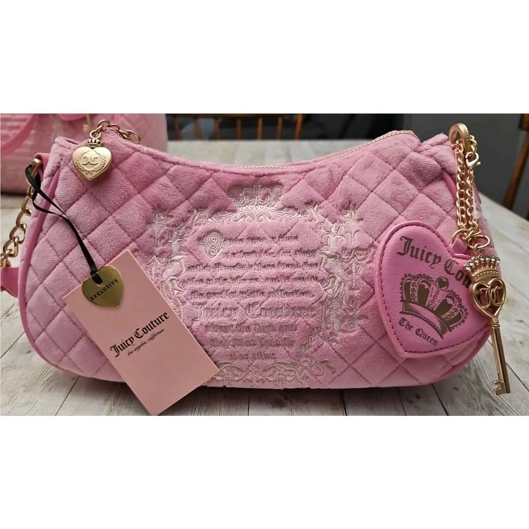 Juicy Couture Fairy Tale Shoulder Bag Pink Quilted Gold Hardware Bag Purse