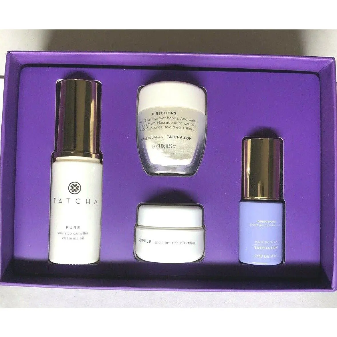 Tatcha 4 pc Set - Cleansing Oil/rice Polish/firming Serum/silk Cream
