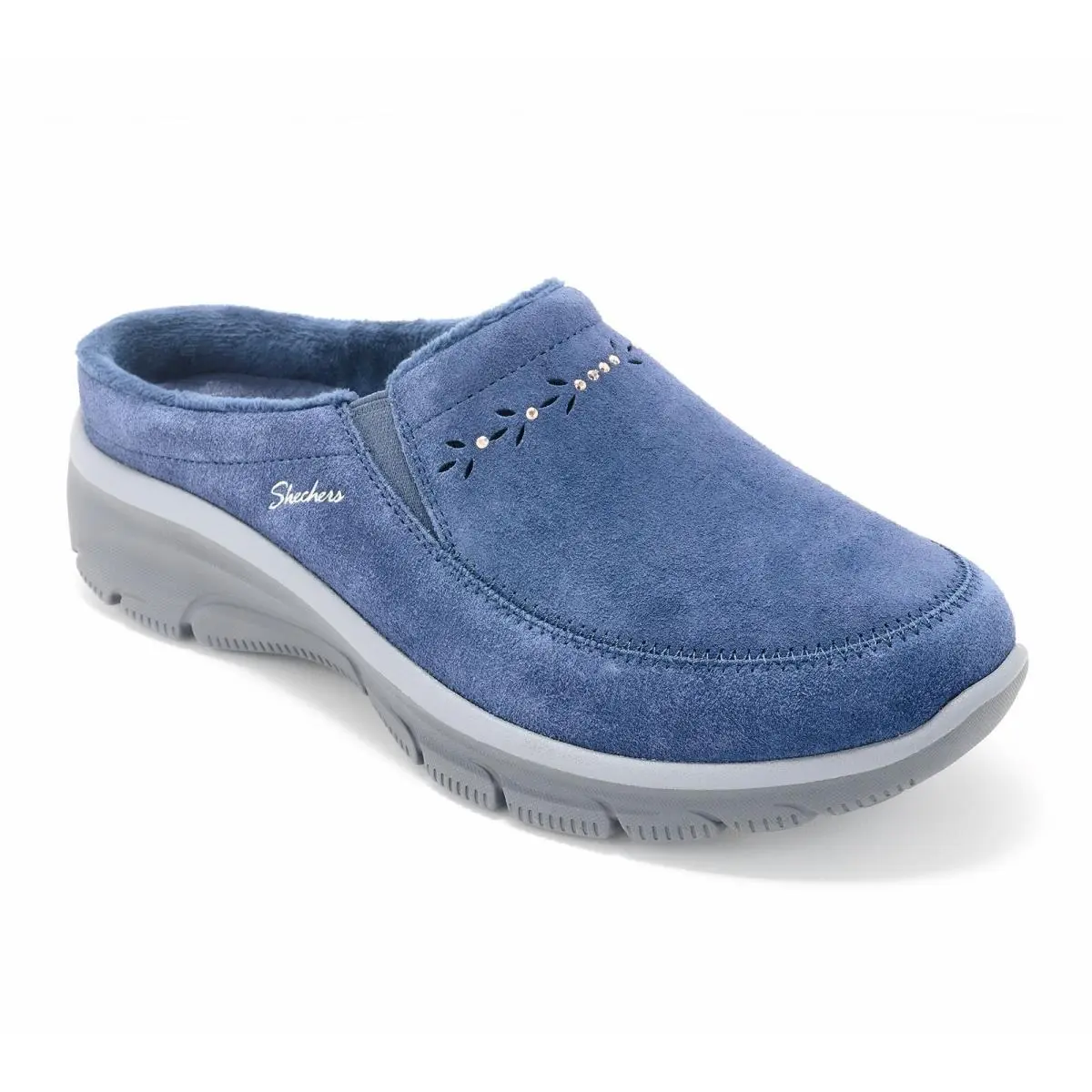Skechers Easy Going Water-repellent Studded Suede Clogs Navy 9/M