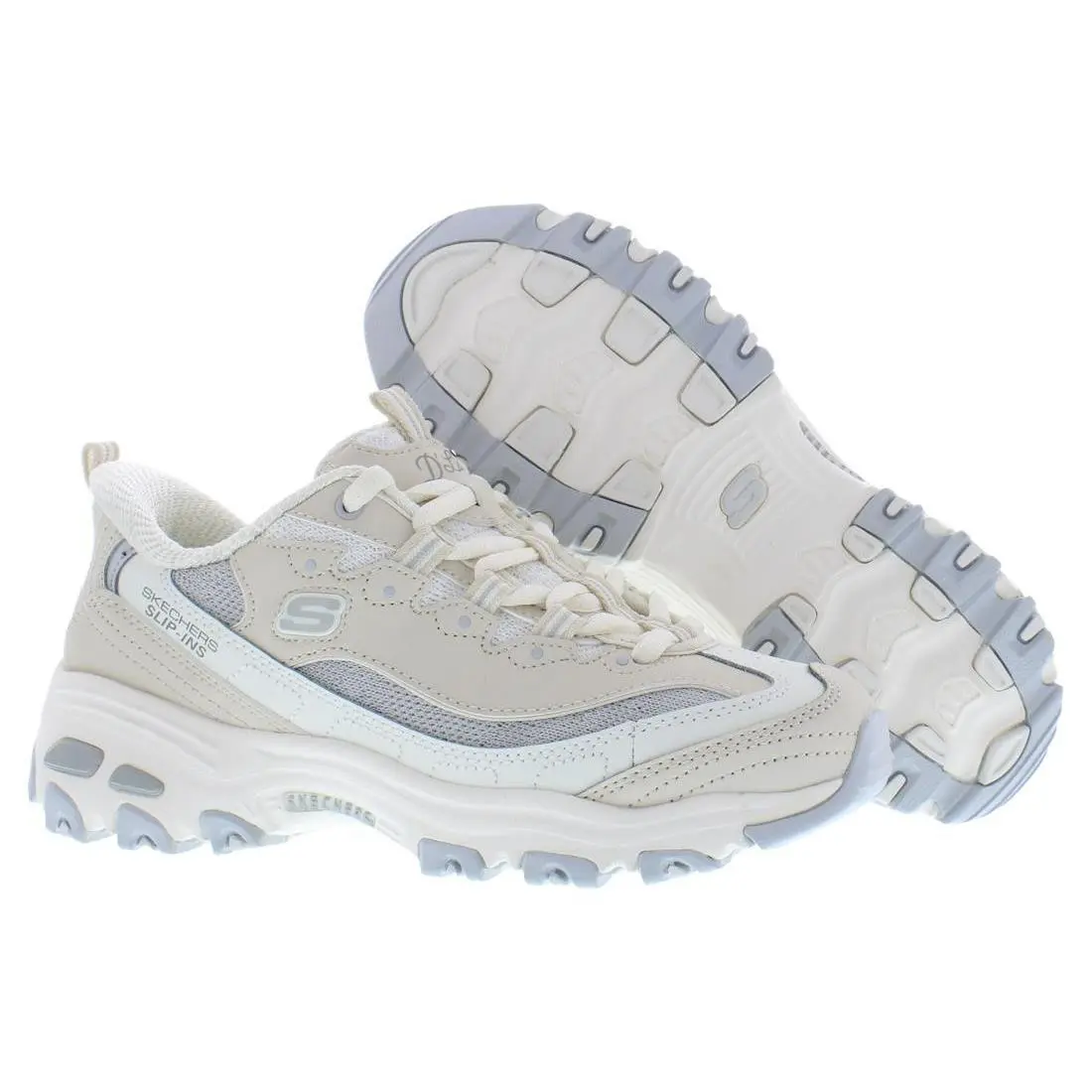 Skechers D`lites-smooth Nostalgia Womens Shoes Size 5.5 Color: Natural/grey - Natural/Grey, Main: Off-White