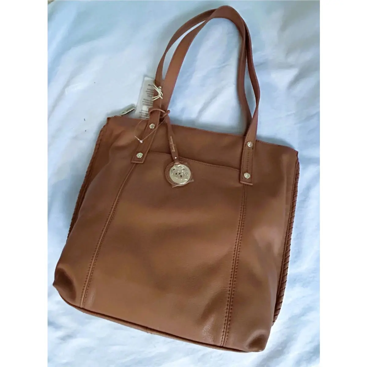 Tommy Bahama Tan Leather Zip Top Shoulder Tote Bag