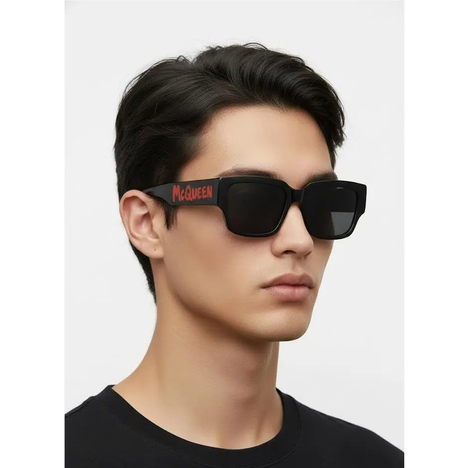 Mcqueen Men 56mm Square Sunglasses Black Black Grey