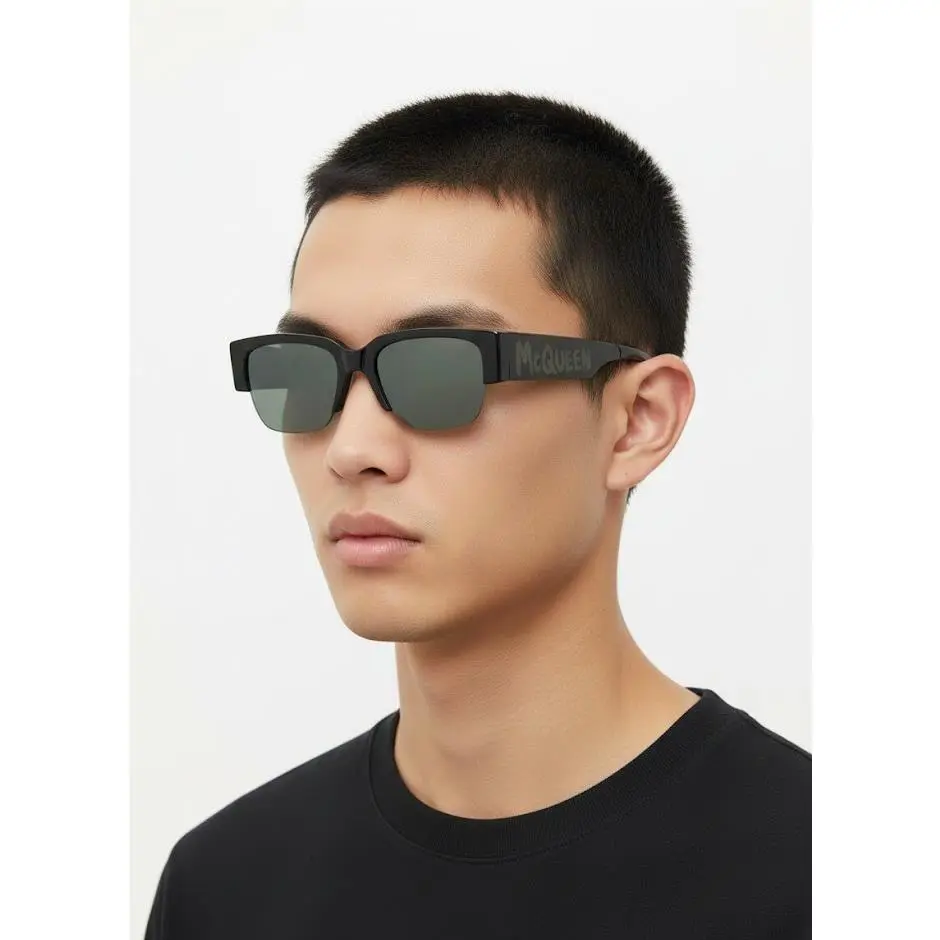 Mcqueen Women 54mm Half Rim Rectangular Sunglasses Black Black Gre