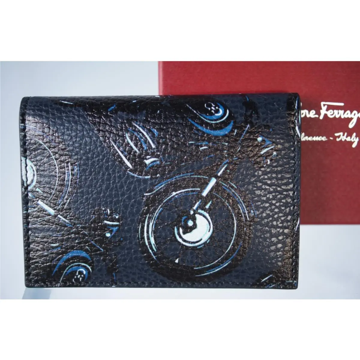 Salvatore Ferragamo Men`s Wallet Bifold CC Holder Motorcycle Blue
