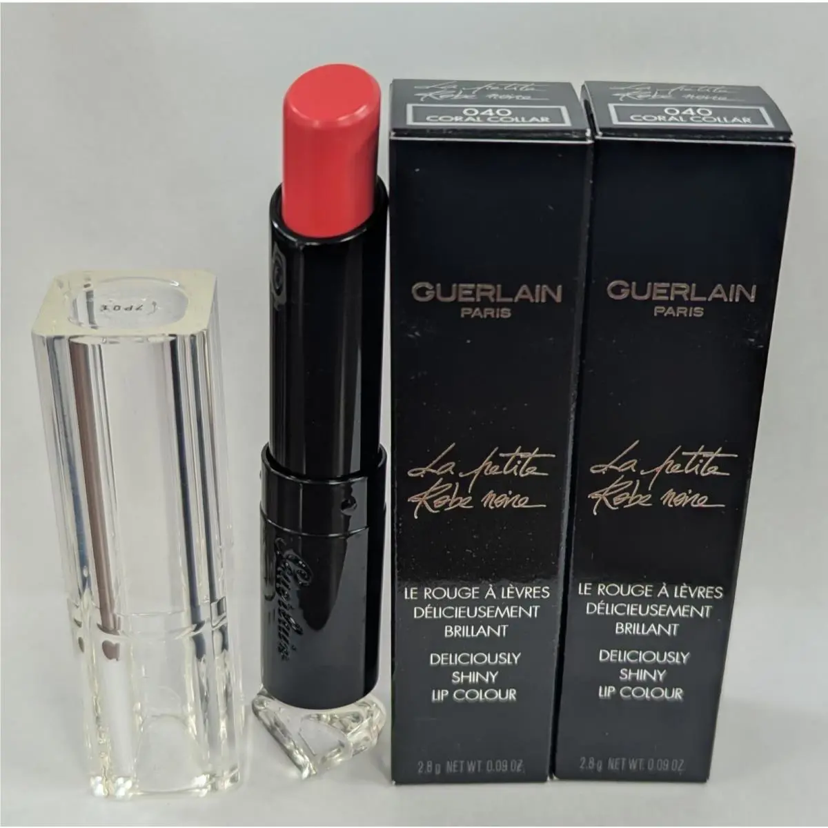 Lot OF 2 Guerlain Paris Deliciously Shiny Lip Color 040 Coral Collar 0.09oz
