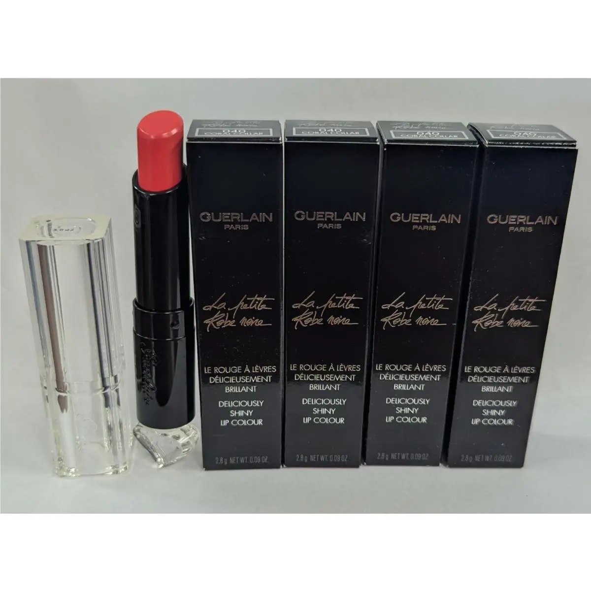 Lot OF 4 Guerlain Paris Deliciously Shiny Lip Color 040 Coral Collar 0.09oz