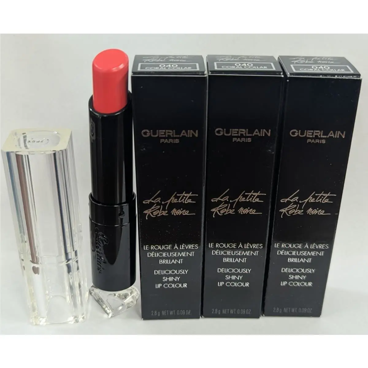 Lot OF 3 Guerlain Paris Deliciously Shiny Lip Color 040 Coral Collar 0.09oz