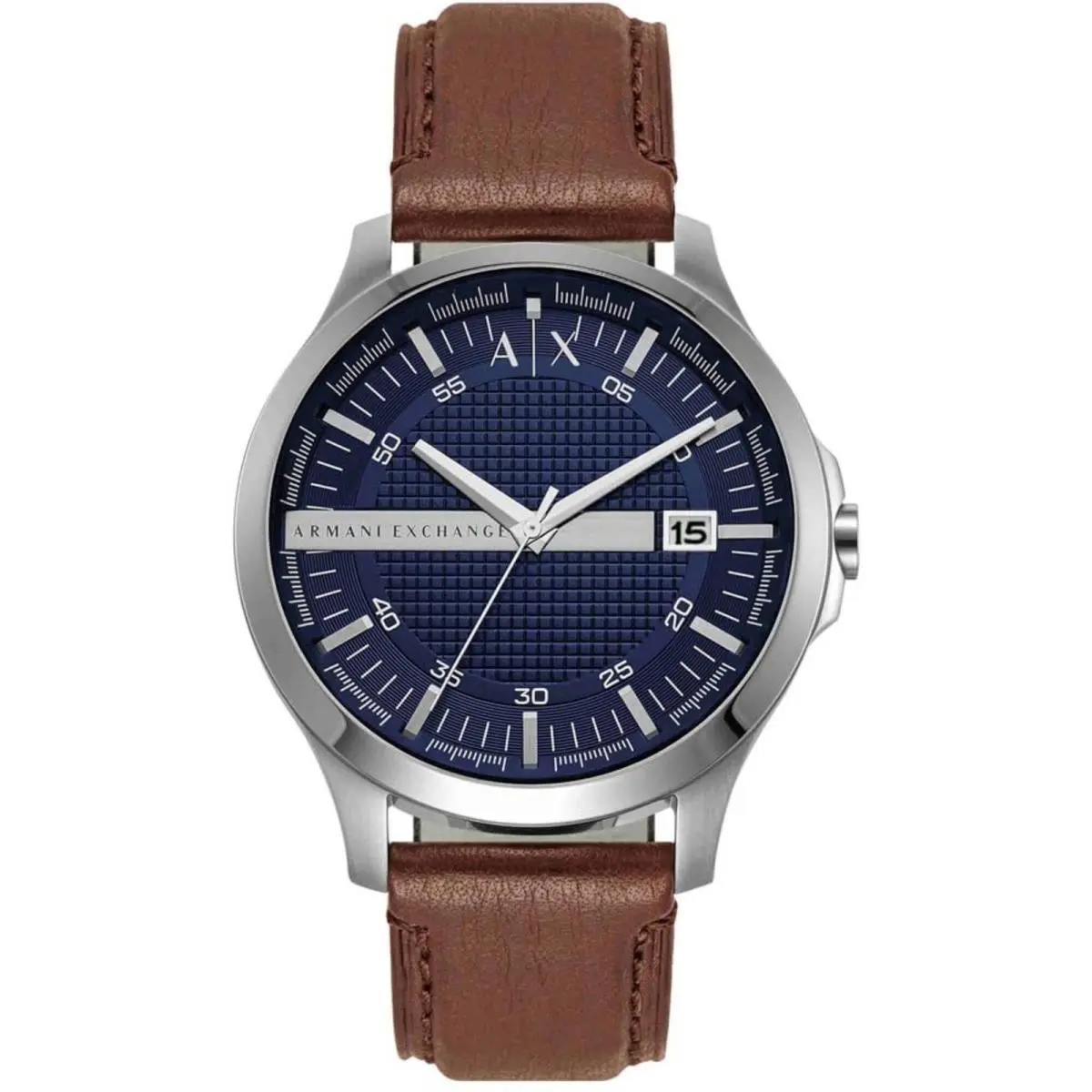 Men`s Watch Hampton Blue Dial Brown Leather Strap Date AX2133 by Armani Exchange